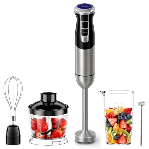 M4Y 5 IN 1 Hand Blender Kitchen Set 1000 W Stainless Steel Stick Blender, DC Motor, 2 Speeds with 21 Variable Speeds, 860ml Mini Food Processor Chopper, Electric Whisk Milk Frother, 600ml Beaker